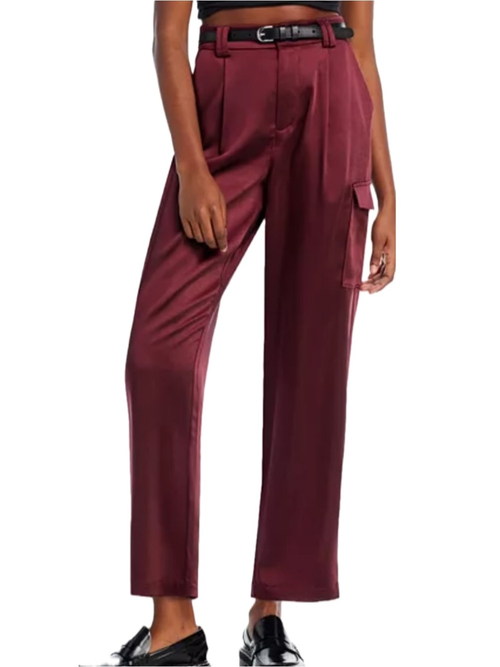 PAIGE Malika Satin High Rise Straight Cargo Pants Dusty Cherrywood Red Size 12